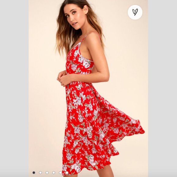Lulus Dresses & Skirts - Lulu's Esperanza Red Floral Print Midi Dress